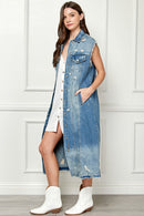 Veveret Veste en jean longue sans manches en détresse pleine taille