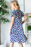 Vestido Heimish de manga corta con volantes florales de tamaño completo y bolsillos