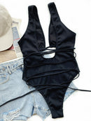 Maillot de bain une pièce côtelé à lacets