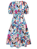 Robe à manches courtes et surplis imprimé froncé