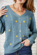 HEYSON Cardigan torsadé brodé floral pleine taille