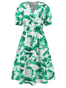 Robe à manches courtes et surplis imprimé froncé