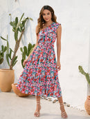 Vestido midi de un hombro con estampado de volantes