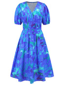 Robe à manches courtes et surplis imprimé froncé