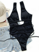 Maillot de bain une pièce côtelé à lacets