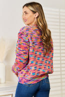 Cardigan tissé à manches longues et col en V droit