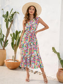 Vestido midi de un hombro con estampado de volantes