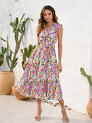 Vestido midi de un hombro con estampado de volantes