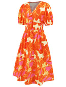 Robe à manches courtes et surplis imprimé froncé