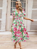 Robe à manches courtes et surplis imprimé froncé