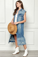 Veveret Veste en jean longue sans manches en détresse pleine taille
