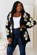 Cardigan long boutonné à fleurs Double Take