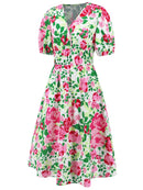 Robe à manches courtes et surplis imprimé froncé