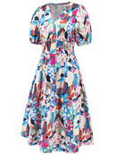 Robe à manches courtes et surplis imprimé froncé