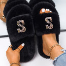 Chanclas con letras y diamantes de imitación de piel sintética para mujer