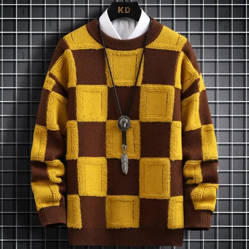 Men's Fall Korean Style Plaid Cashmere Sweatshirt