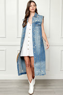 Veveret Veste en jean longue sans manches en détresse pleine taille