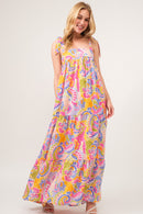 And The Why - Robe longue imprimée à volants et épaules nouées, taille réelle