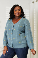 HEYSON Cardigan torsadé brodé floral pleine taille