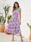Vestido midi de un hombro con estampado de volantes