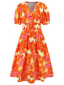 Robe à manches courtes et surplis imprimé froncé