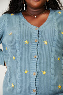 HEYSON Cardigan torsadé brodé floral pleine taille