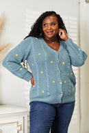 HEYSON Cardigan torsadé brodé floral pleine taille