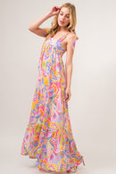 And The Why - Robe longue imprimée à volants et épaules nouées, taille réelle