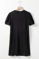 Robe à manches courtes crantée et nervurée
