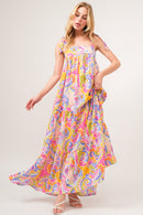 And The Why - Robe longue imprimée à volants et épaules nouées, taille réelle