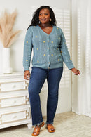 HEYSON Cardigan torsadé brodé floral pleine taille