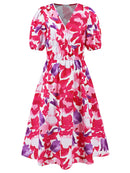 Robe à manches courtes et surplis imprimé froncé