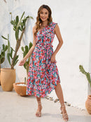 Vestido midi de un hombro con estampado de volantes