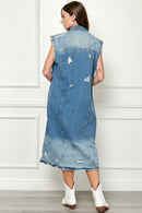 Veveret Veste en jean longue sans manches en détresse pleine taille