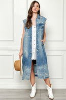 Veveret Veste en jean longue sans manches en détresse pleine taille