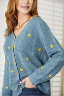 HEYSON Cardigan torsadé brodé floral pleine taille