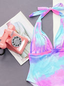 Maillot de bain une pièce à col licou et tie-dye