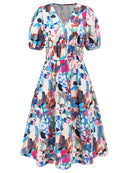 Robe à manches courtes et surplis imprimé froncé