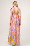 And The Why - Robe longue imprimée à volants et épaules nouées, taille réelle