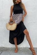 Robe longue sans manches contrastante léopard