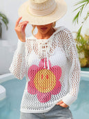 Cache-maillot à capuche ajouré fleuri à lacets