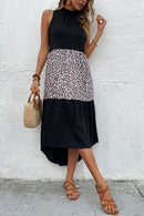 Robe longue sans manches contrastante léopard