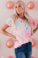 Camiseta de manga corta con cuello en V de leopardo