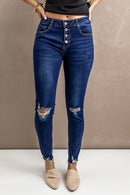 Jean skinny effet vieilli à braguette boutonnée
