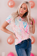 Camiseta de manga corta con cuello en V de leopardo
