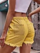 Short en denim à ourlet brut avec cordon de serrage