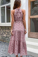 Robe étagée florale à taille nouée