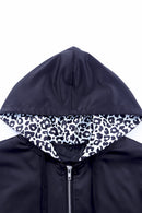 Veste à capuche zippée à blocs de couleur léopard