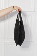 Justin Taylor Beach Date Sac à Main en Rotin et Paille en Noir