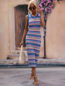 Robe mi-longue rayée à col rond et sans manches